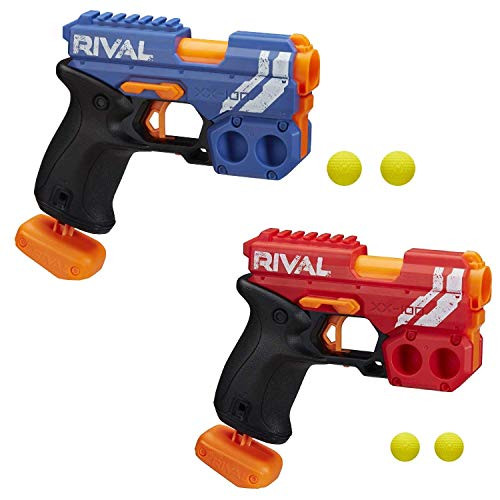 NERF Rival Knockout XX-100 Blaster -- Round Storage, 90 FPS Velocity, Breech Load -- Includes 2 Official Rival Rounds Per Blaster, Blue and Red Bundle