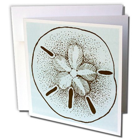 3dRose Blue and Brown Sand Dollar- Shells- Beach Theme Art - Greeting Cards, 6 x 6 inches, set of 6 (gc_99317_1)