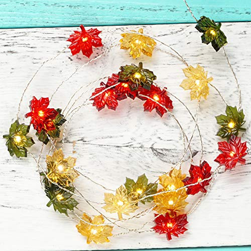 BOHON Thanksgiving Decorations Maple Leaves Fairy String Lights with Remote 10ft 40LEDs Battery Operated String Lights for Bedroom Fall Autumn Festival Halloween Thanksgiving Harvest Decor