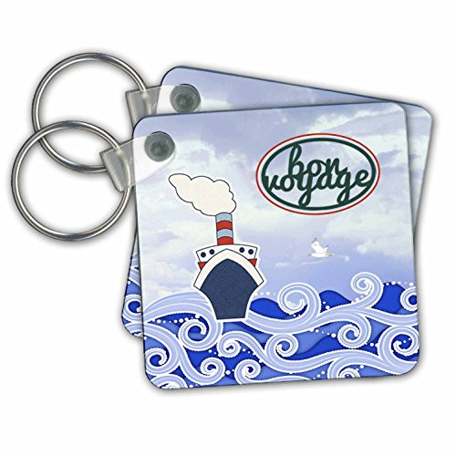 3dRose Bon Voyage, Cruise Ship On Big Blue Waves Key Chains, 2.25" x 2.25", Set of 2 (kc_196056_1)