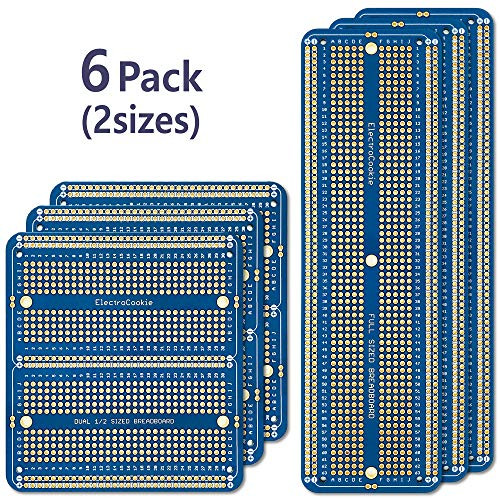 ElectroCookie Large PCB Prototype Board Kit Solderable Breadboards for DIY Arduino and Soldering Projects, Gold-Plated (6 Multi-Pack, Blue)