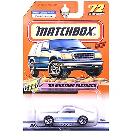 Matchbox 1999 Classics 1965 Ford Mustang Fastback White with Blue Stripes #72 Matchbox 1999 Classics 1965 Ford Mustang Fastback White with Blue Stripes #72