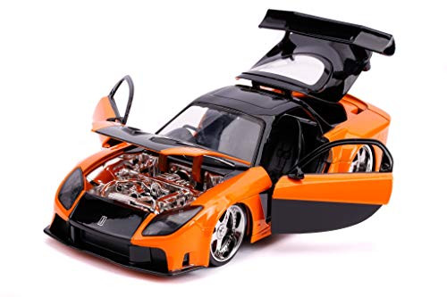 Han's Mazda RX-7 Orange and Black Fast & Furious Movie 1/24 Diecast Model Car by Jada 30732