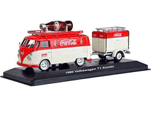 1960 Volkswagen T1 Kombi Van with Trailer Red and Cream Coca Cola 1/43 Diecast Model Car by Motorcity Classics 443060