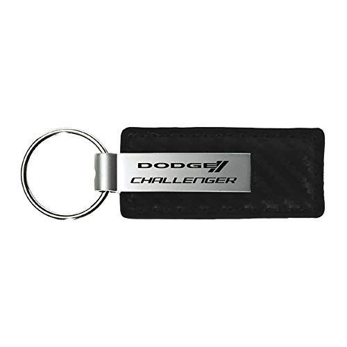 Dodge Challenger Black Carbon Fiber Texture Leather Key Chain
