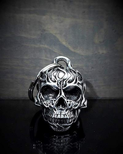 Flame Skull Motorcycle Biker Bell Accessory or Key Chain for Luck