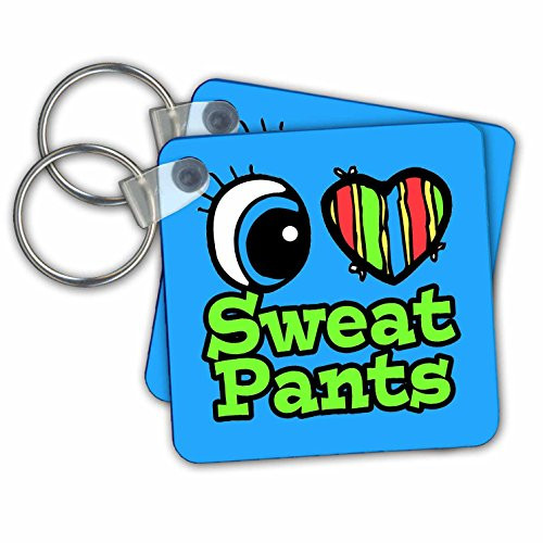 3dRose Bright Eye Heart I Love Sweatpants Key Chains, Set of 2 (kc_106599_1)