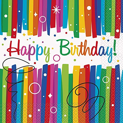 Rainbow Ribbons Birthday Beverage Napkins, 16ct Rainbow Ribbons Birthday Beverage Napkins, 16ct
