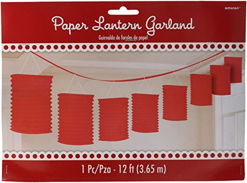 amscan Accordion Style Paper Lantern Garlands | Apple Red | Party Decor | 12 Ct.