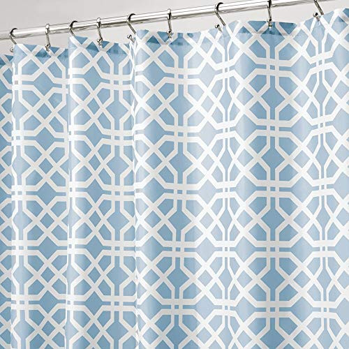 mDesign Decorative Trellis Print Easy Care Fabric Shower Curtain with Reinforced Buttonholes, for Bathroom Showers, Stalls, and Bathtubs, Machine Washable- 72 Inches x 72 Inches - Light Blue