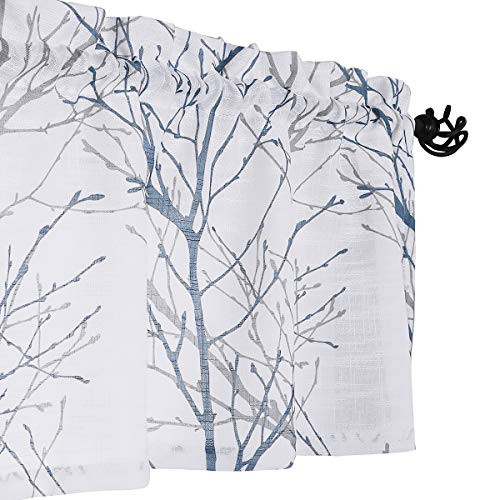 Fmfunctex White-Black Window Valance Curtain for Kitchen Living Room 18" Branch Print Valance for Basement Laundry Room 50" W x 18" L, 1 Panel