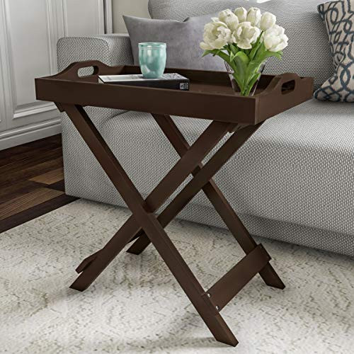Lavish Home End Folding Modern Wooden Contemporary Side Table, Brown