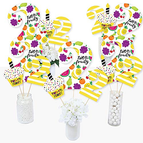 2nd Birthday Two-tti Fruity - Frutti Summer Second Birthday Party Centerpiece Sticks - Table Toppers - Set of 15