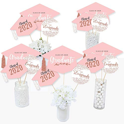 Big Dot of Happiness Rose Gold Grad - 2020 Graduation Party Centerpiece Sticks - Table Toppers - Set of 15