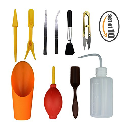 Mini Garden Hand Tools 10 Pieces Transplanting Tools Succulent Tools Miniature Planting Gardening Tool Set for Indoor Miniature Fairy Garden Plant Care (Orange)