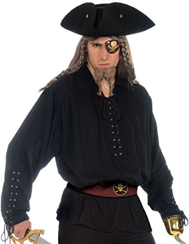 Forum Novelties Men's Buccaneer Costume Shirt with Grommets, Black, Standard