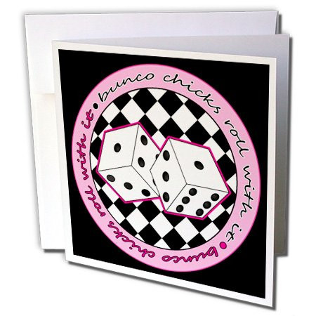 3dRose Bunco Chicks Roll with It Pink & Black - Greeting Cards, 6 x 6", Set of 12 (gc_28494_2)