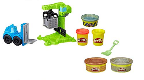 Hasbro Play-Doh Wheels Bundle - Crane and Forklift Play Set with Bonus Brick and Stone Buildin' Compound