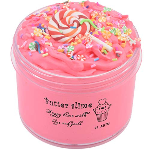 Pink Butter Birthday Contton Candy Slime, Non-Sticky Floam Slime Stress Relief Toy Scented DIY Putty Sludge Toy for Girls and Boys(7oz) 200ML