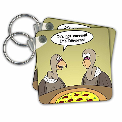 3dRose Buzzards Reflect on Pizza - Key Chains, 2.25 x 2.25", Set of 2 (kc_3814_1)