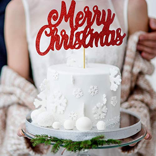GrantParty Red Merry Christmas Cake Topper - Holiday Santa and Reindeer Cake Decorations - Happy New Year,Hello 2020 Sign(Red)