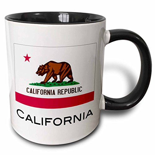 3dRose 107355_4 California State Flag Ceramic Mug, 11 oz, Black/White