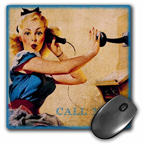 3dRose 8 X 8 X 0.25 Call Me Vintage Pinup On Phone Digital Art By Angelandspot Mouse Pad (mp_108242_1)