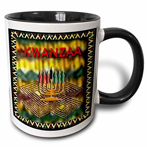 3dRose 27333_4 Candle Of Kwanzaa Ceramic Mug, 11oz, Black/White