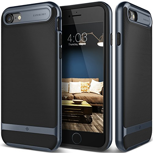 Caseology Wavelength for Apple iPhone 8 Case (2017) / for iPhone 7 Case (2016) - Stylish Grip Design - Black/Deep Blue