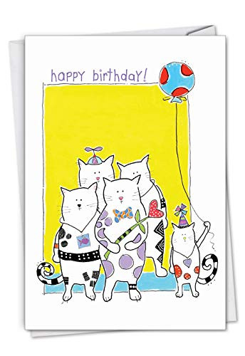 The Best Card Company Cat Scratch - Birthday Greeting Card with Envelope (4.63 x 6.75 Inch) - Kitty Party C3118JBDG