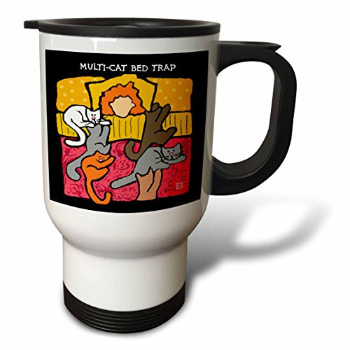 3dRose Cat Trap, Cartoon Cats, Funny Cats, Kittens Pets, Animals, Stainless Steel Travel Mug, 14-Oz