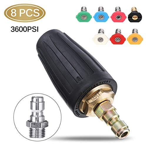 CAVEEN 3600PSI Pressure Washer Turbo Nozzle Accessories Kit, Rotating 1/4 inch Quick Connect with 7 Power Washer Spray Nozzle Tips, 3.0 GPM 3.0 Orifice
