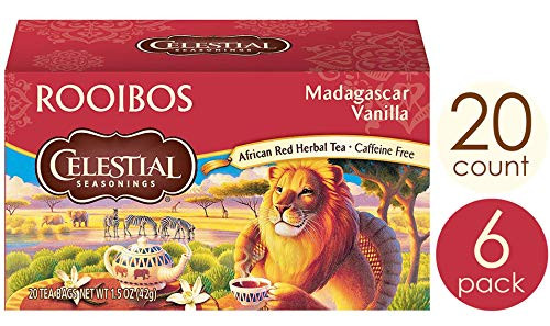 Celestial Seasonings African Red Herbal tea, Rooibos Madagascar Vanilla, 20 Count Box (Pack of 6)