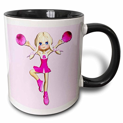 3dRose 253836_4 Cheerleader Little Girl Pink Ceramic Mug, 11oz, Black/White