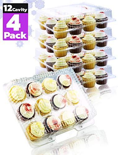 Chefible 12 Compartment Plastic Disposable Cupcake Container, Takeout Container, Cupcake Carrier - Set of 4
