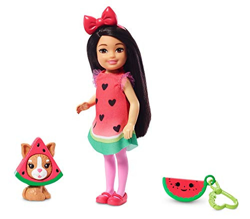 ?Barbie Club Chelsea Dress-Up Doll in Watermelon Costume with Accessories, 6-Inch Brunette, for 3 to 7 Year Olds