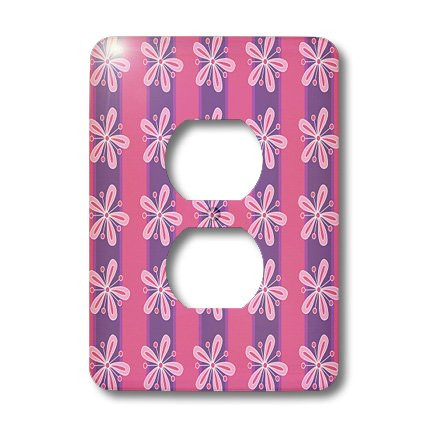 3dRose lsp_39727_6 Cherry Mocha Pink Flowers on Purple Stripes Light Switch Cover