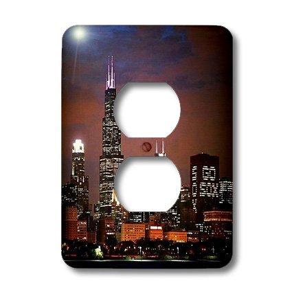 3dRose lsp_26369_6 Chicago Skyline at Night Outlet Cover, Multi-Color