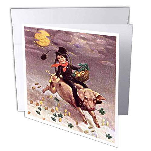 3dRose Chimney Sweeper on Flying Pig (Vintage) - Greeting Cards, 6 x 6 inches, set of 12 (gc_42888_2)