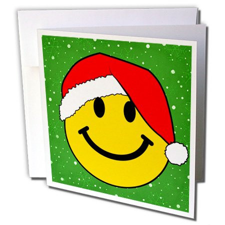 3dRose Christmas smiley face with santa hat Happy smilie claus festive xmas merry jolly cartoon - Greeting Cards, 6 x 6 inches, set of 6 (gc_113099_1)