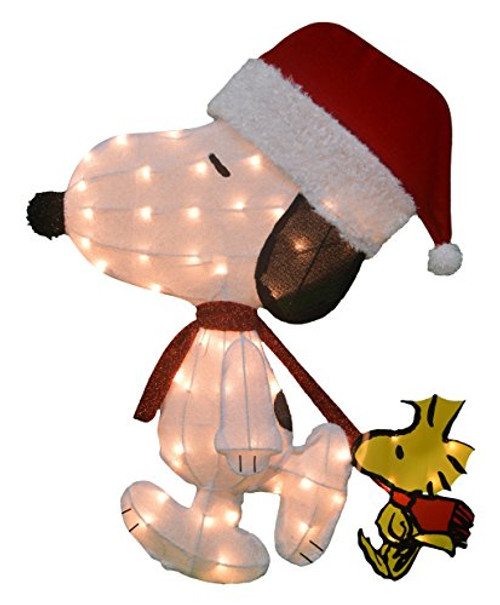ProductWorks Product Works 20206_L2D Christmas Yard Decoration, 50 Lights 32-Inch Pre-Lit Peanuts Santa Snoopy with Woodstock Chris