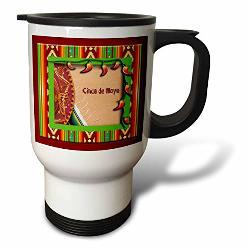 3dRose Cinco De Mayo Sombrero on a Blanket with Peppers Stainless Steel Travel Mug, 14-Ounce