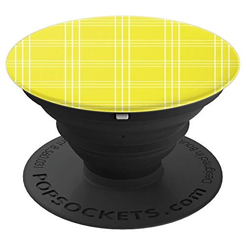 Yellow and White Plaid Lines Pattern Design PopSockets Grip and Stand for Phones and Tablets