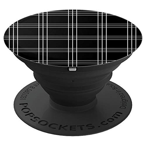 Black and White Plaid Lines Pattern Design PopSockets Grip and Stand for Phones and Tablets