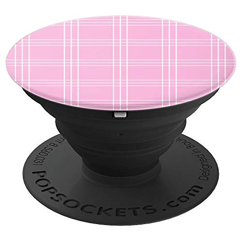 Pink and White Plaid Lines Pattern Design PopSockets Grip and Stand for Phones and Tablets
