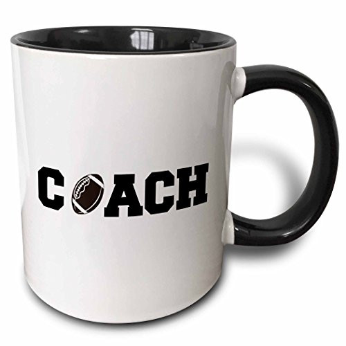 3dRose 192407_4 Coach, Letters with Football Background Ceramic Mug, 11oz, Black/White