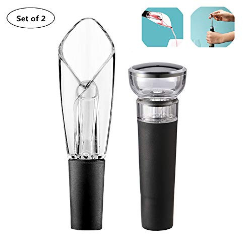 Vacuum Stopper and Wine Aerator & Pourer Vacuum Saver Pump Wine Preserver Air Pump Stopper Vacuum Sealed Saver Bottle Stoppers Decanter Wine Accessories Bar Tools (Set Of 2)
