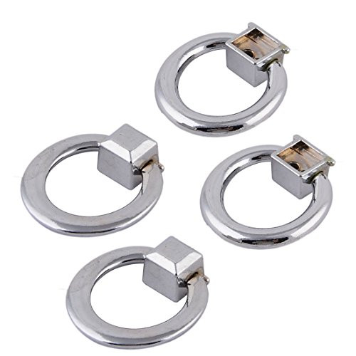 uxcell Cabinet Drawer Dresser Wardrobe Cupboard Ring Pull Handle Knob 4pcs Silver Tone
