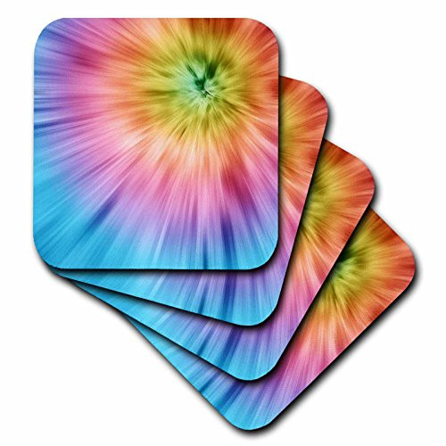3dRose CST_49035_1 Colorful Starburst Tie Dye Vibrant Colors Burst Out of This Attractive Tie Dye Design Soft Coasters, Set of 4