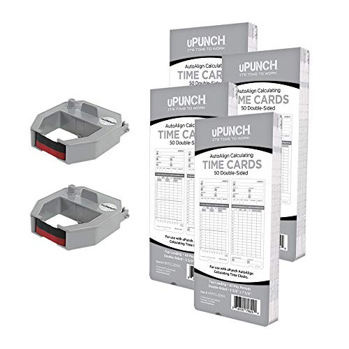 uPunch 2 Pack Ribbon/200 Card Combo for Gray HN4000 AutoAlign Calculating Time Clocks (HNRL2TCL2200)
